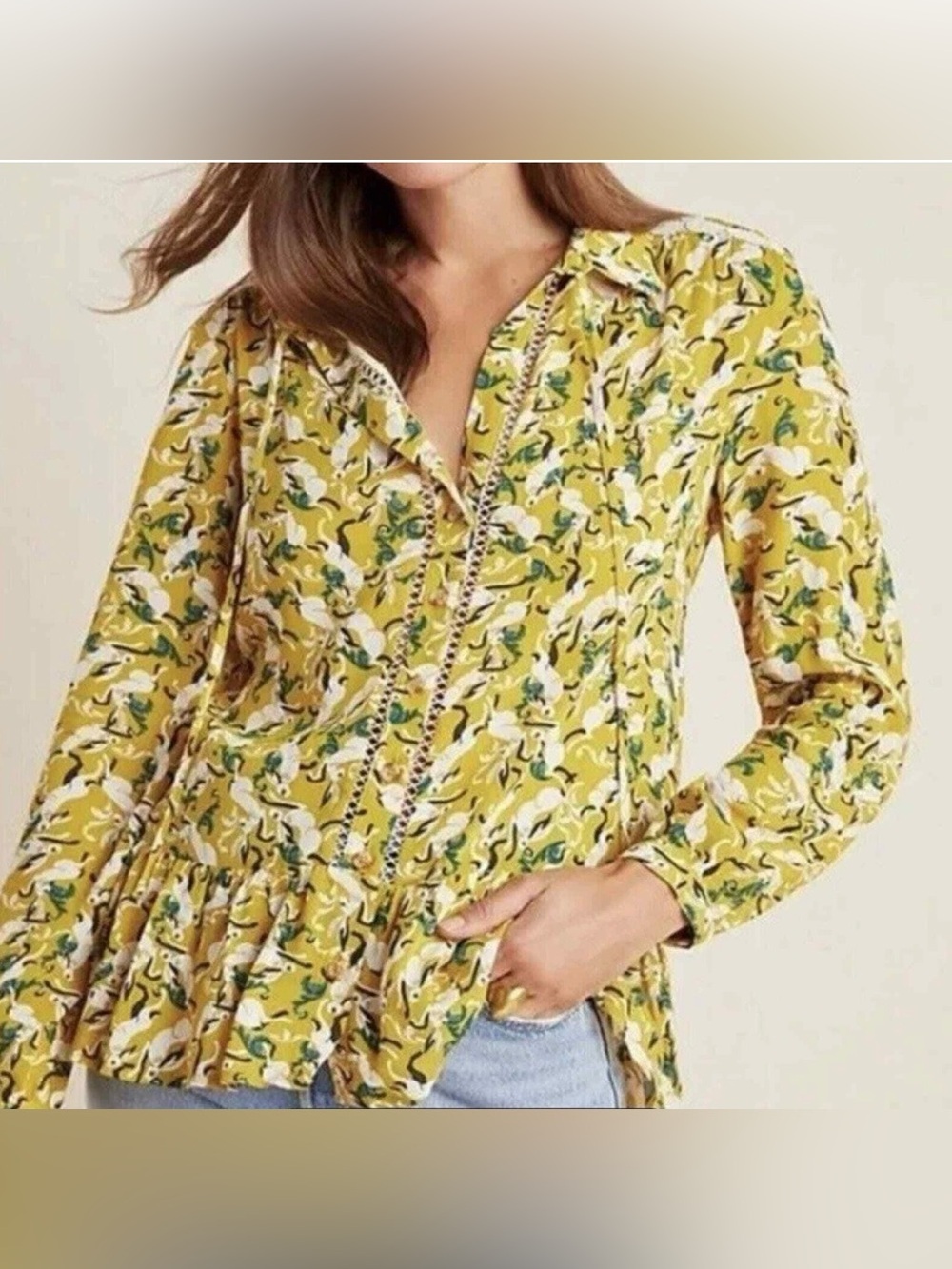 Maeve Anthropologie Rabbit Print Peplum Blouse Size 12
